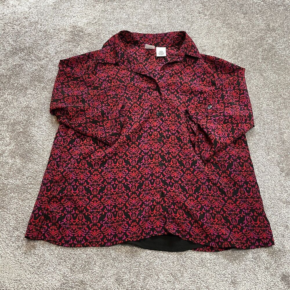 JMS Just My Size Blouse Button Up Shirt womens 2X 18W-20W Red Roll Tab Sleeve